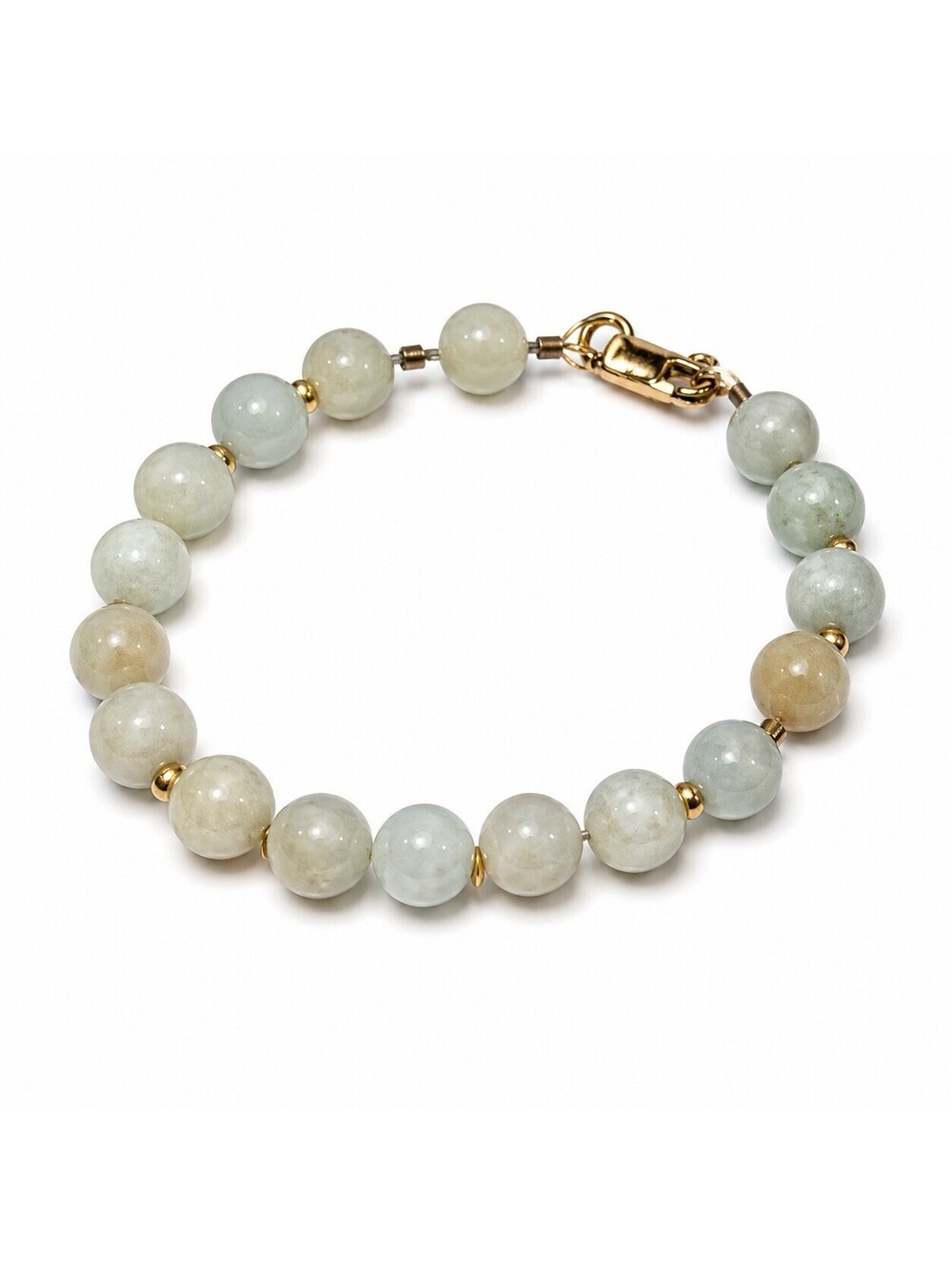 Vintage 10K Gold Natural Jadeite Jade Bead Bracelet 7.25" Genuine Gemstone As Is